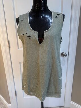 NWT POL Olive Green Distressed V-Notch Tank